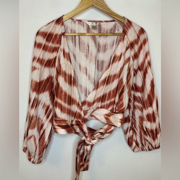 Banana Republic Linen Puff Sleeve StripeDyed Wrap Top - Picture 2 of 9